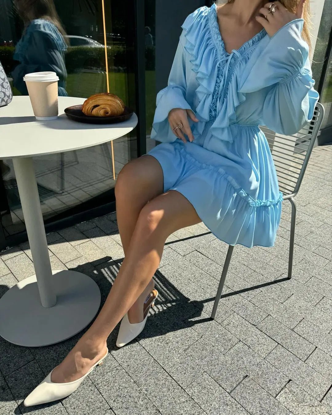 Ruffled V - Neck Mini Dress - Nature Inspires