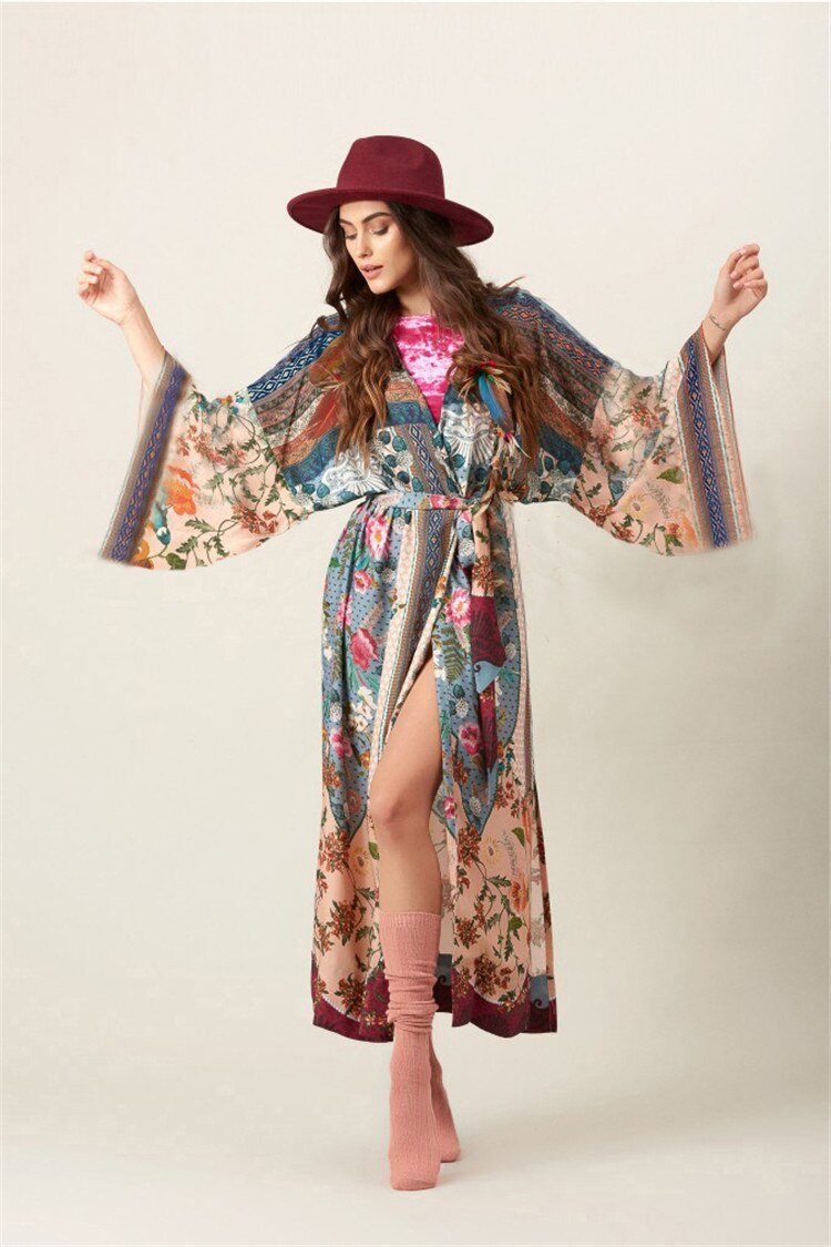 Retro Printed Bohemian Kimono Tunic