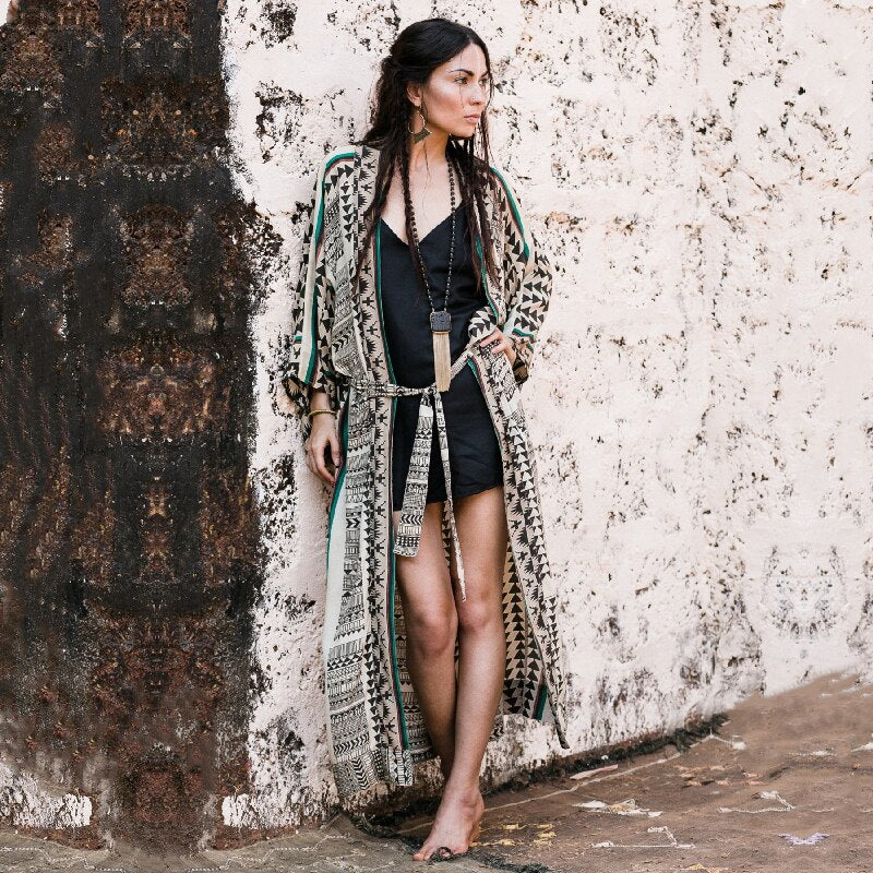 Retro Printed Bohemian Kimono Tunic