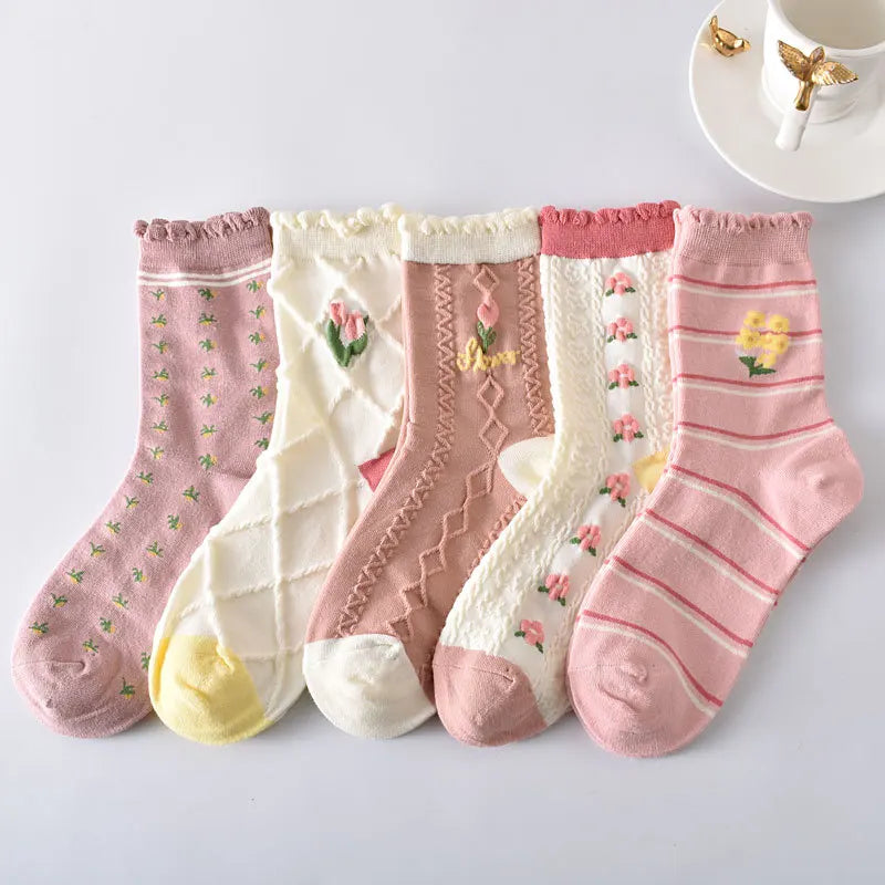 Flower Embossed Socks