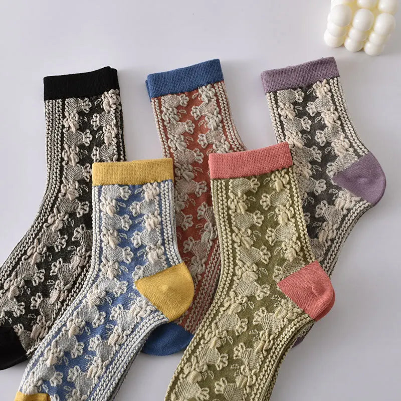 Embossed Variety Flower Socks White