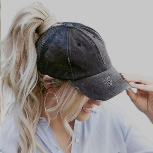 Snapback Mesh Cotton Ponytail Cap