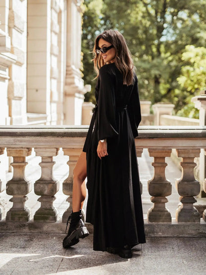 Elegant V - Neck Tie - Waist Maxi Dress - Nature Inspires