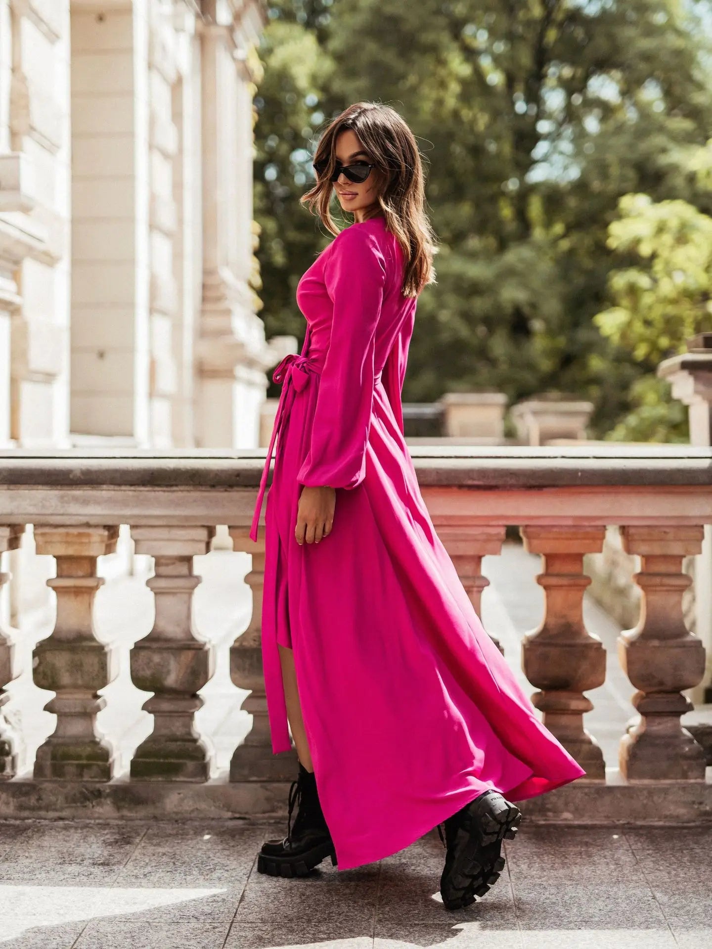 Elegant V - Neck Tie - Waist Maxi Dress - Nature Inspires
