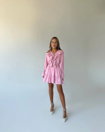 Ruffled V - Neck Mini Dress - Nature Inspires