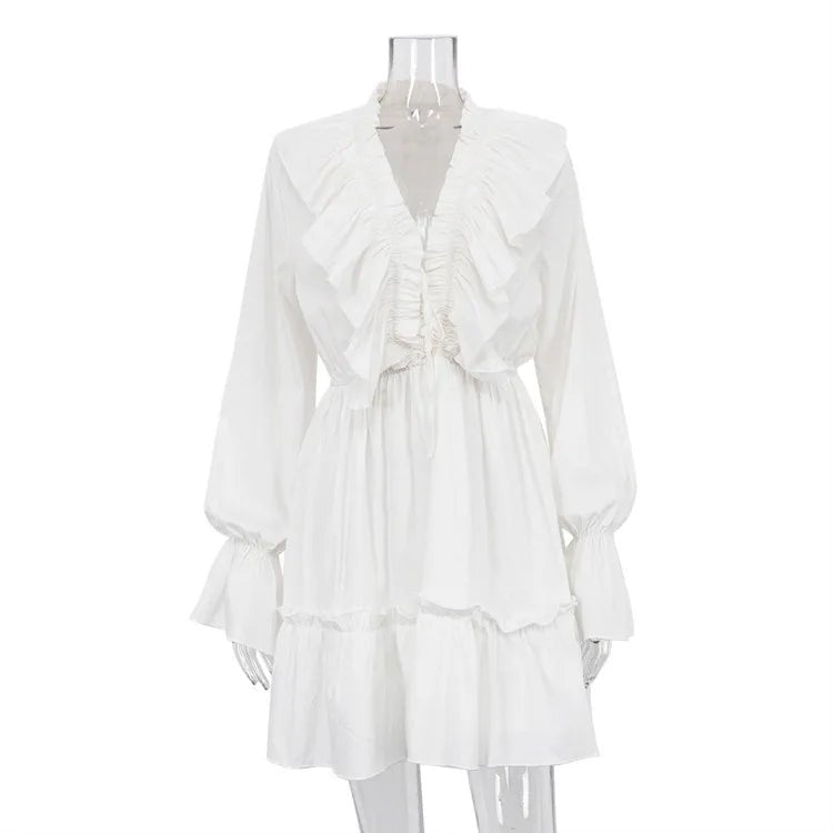 Ruffled V - Neck Mini Dress - Nature Inspires