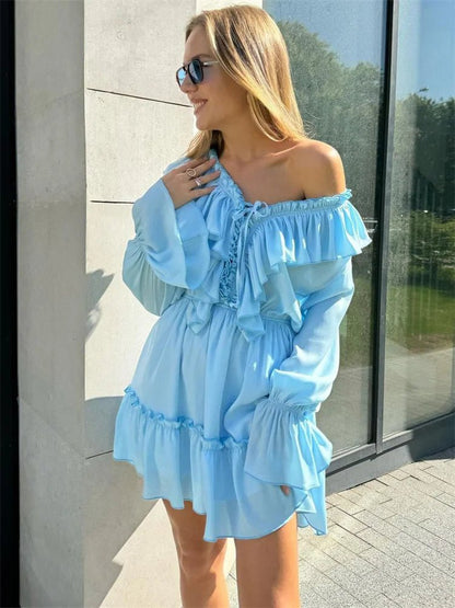 Ruffled V - Neck Mini Dress - Nature Inspires