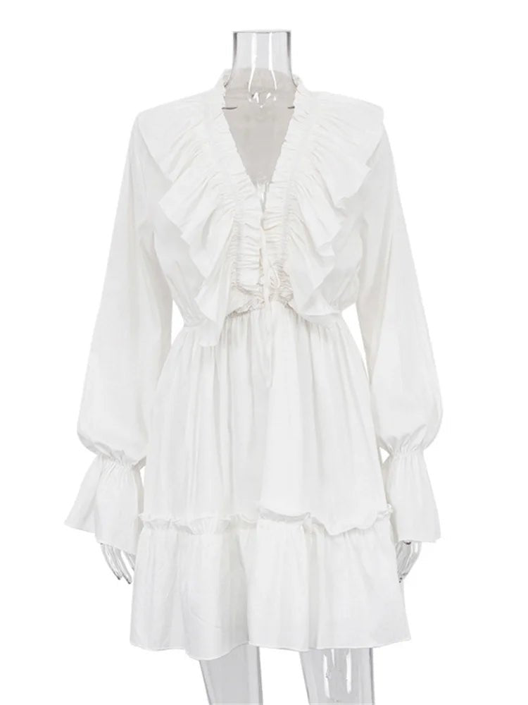 Ruffled V - Neck Mini Dress - Nature Inspires