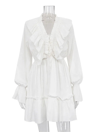 Ruffled V - Neck Mini Dress - Nature Inspires