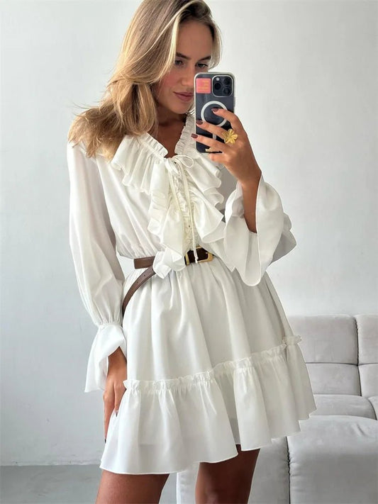 Ruffled V - Neck Mini Dress - Nature Inspires