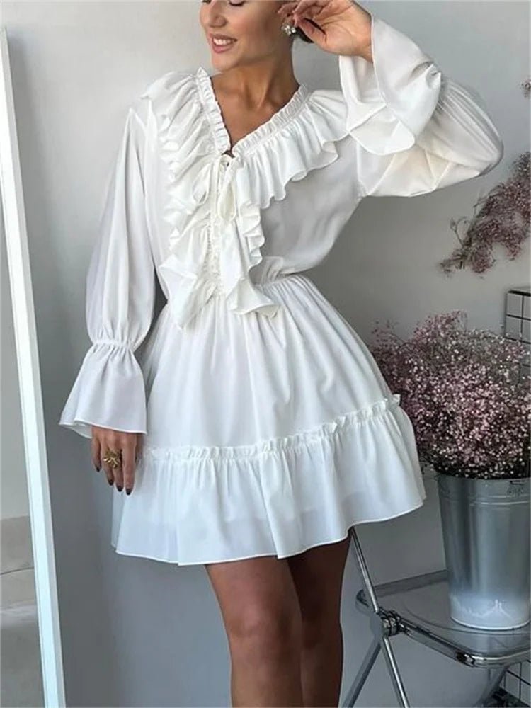Ruffled V - Neck Mini Dress - Nature Inspires