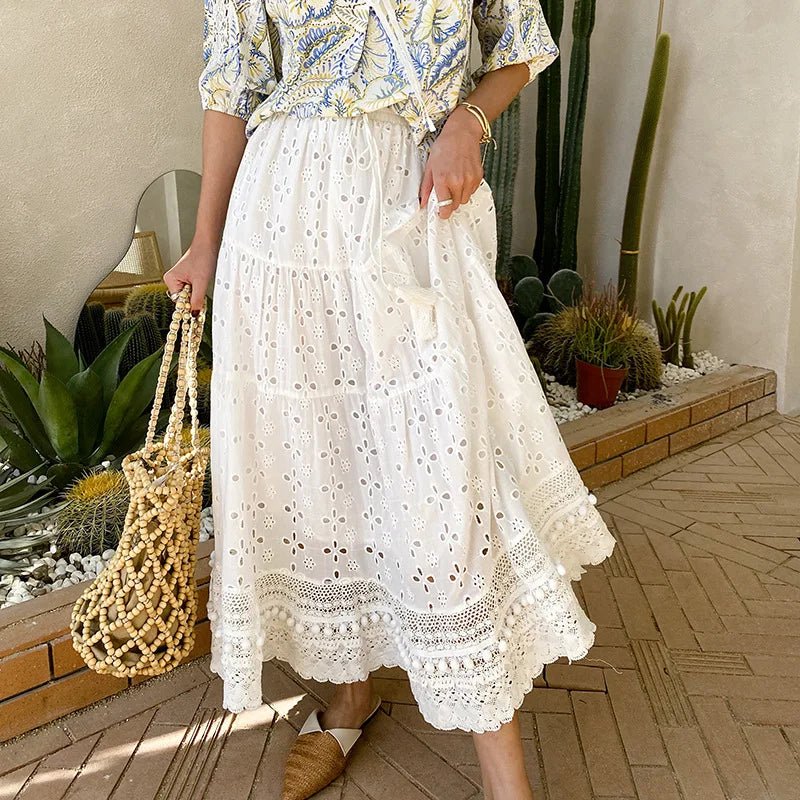 White Eyelet Drawstring Skirt - Naturenspires