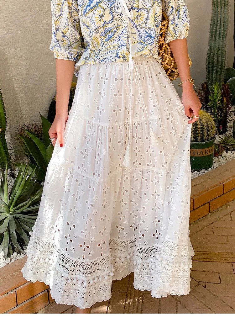 White Eyelet Drawstring Skirt - Naturenspires