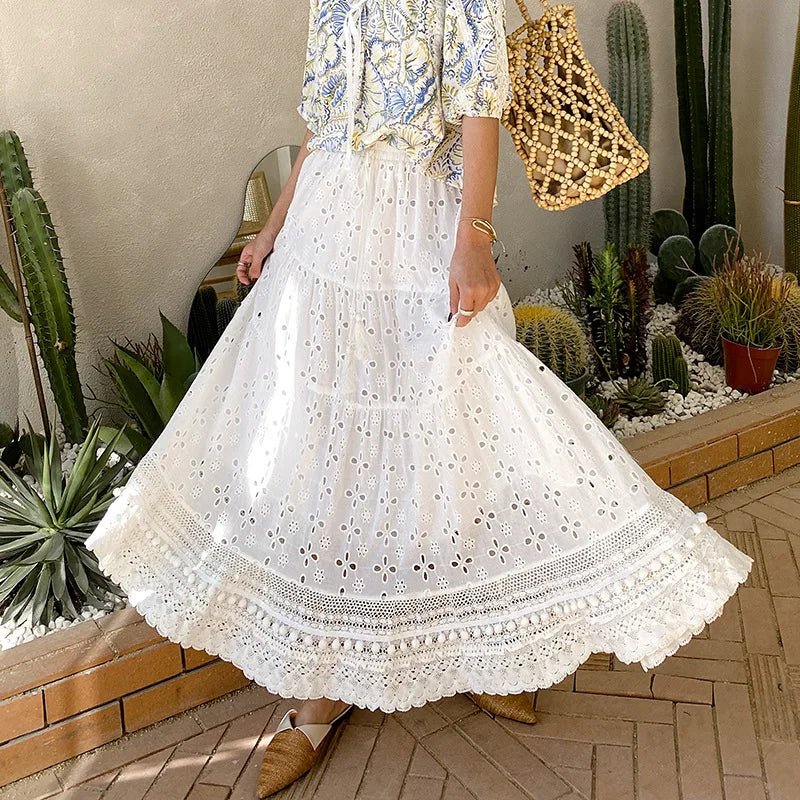 White Eyelet Drawstring Skirt - Naturenspires