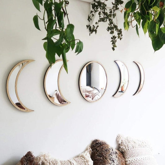 Wood Moon Phase Mirror Set - Naturenspires