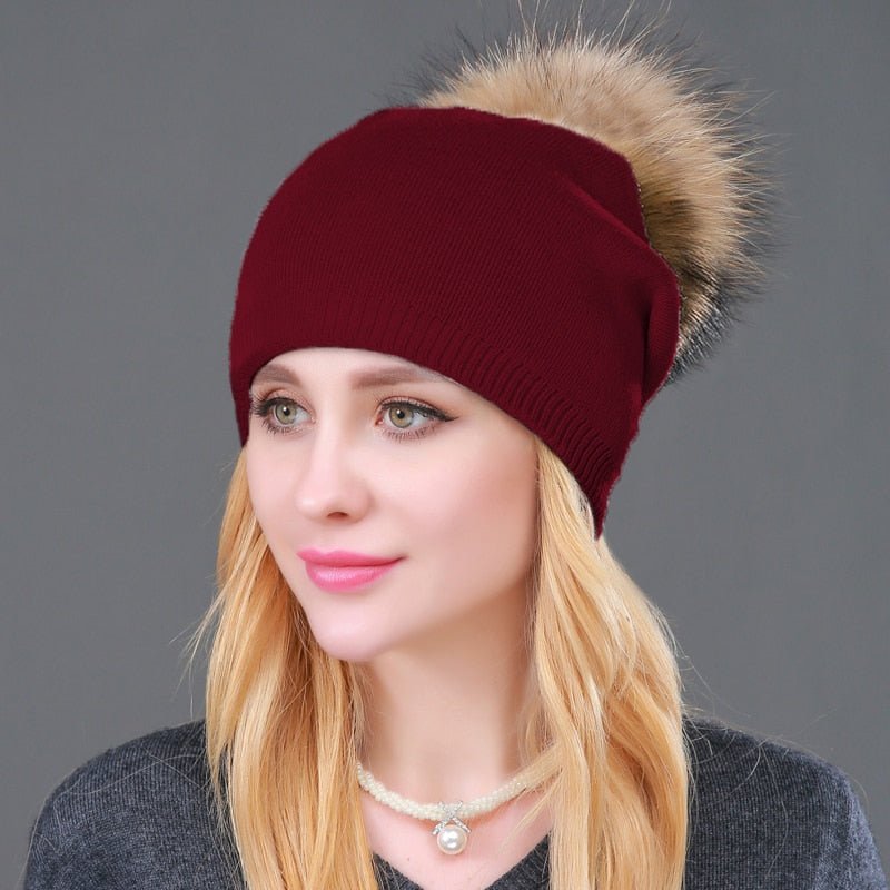 Beanie Hat with Fur Pom Pom - Naturenspires