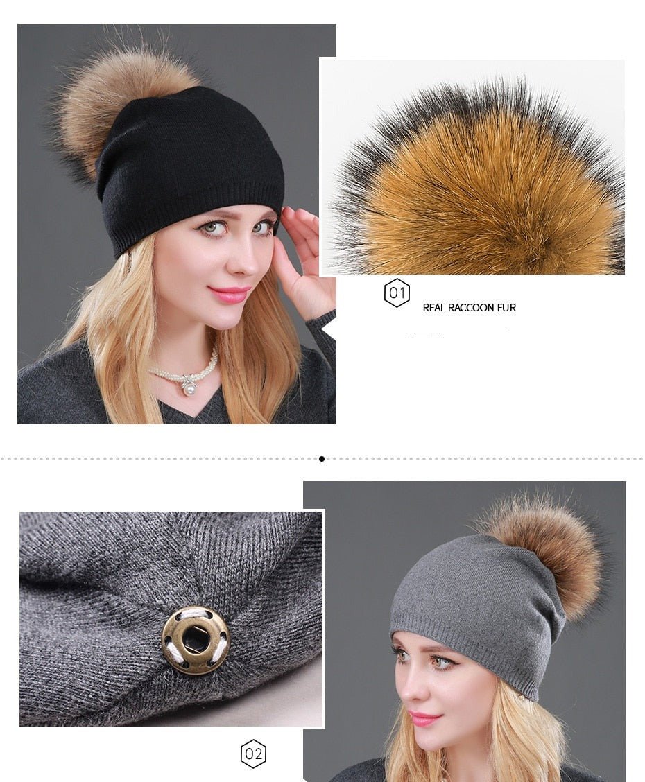 Beanie Hat with Fur Pom Pom - Naturenspires