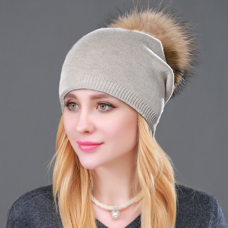 Beanie Hat with Fur Pom Pom - Naturenspires