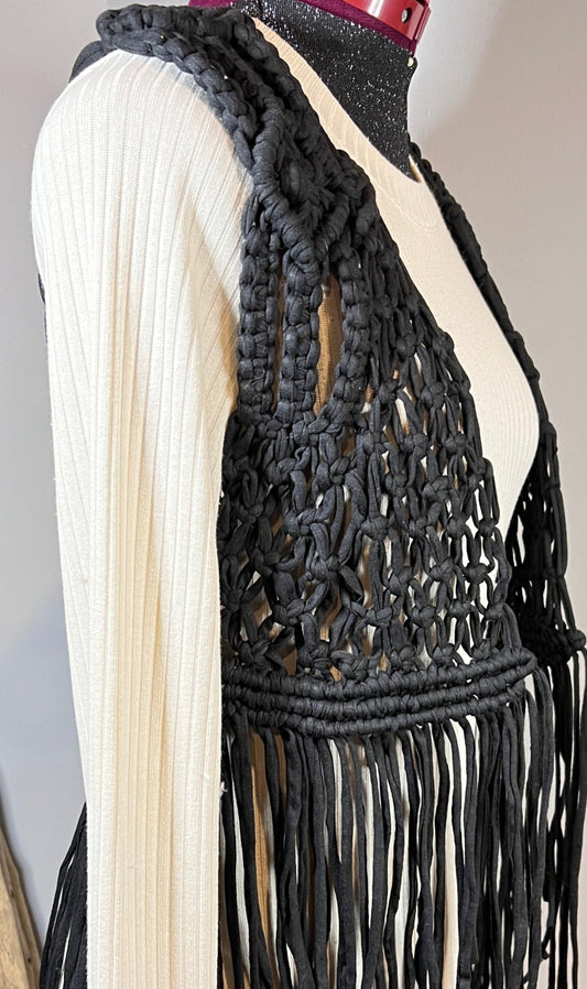 Black Jersey Macrame Vest - Naturenspires