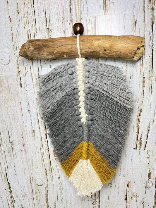 Grey, Gold and Cream Feather With wood - Naturenspires