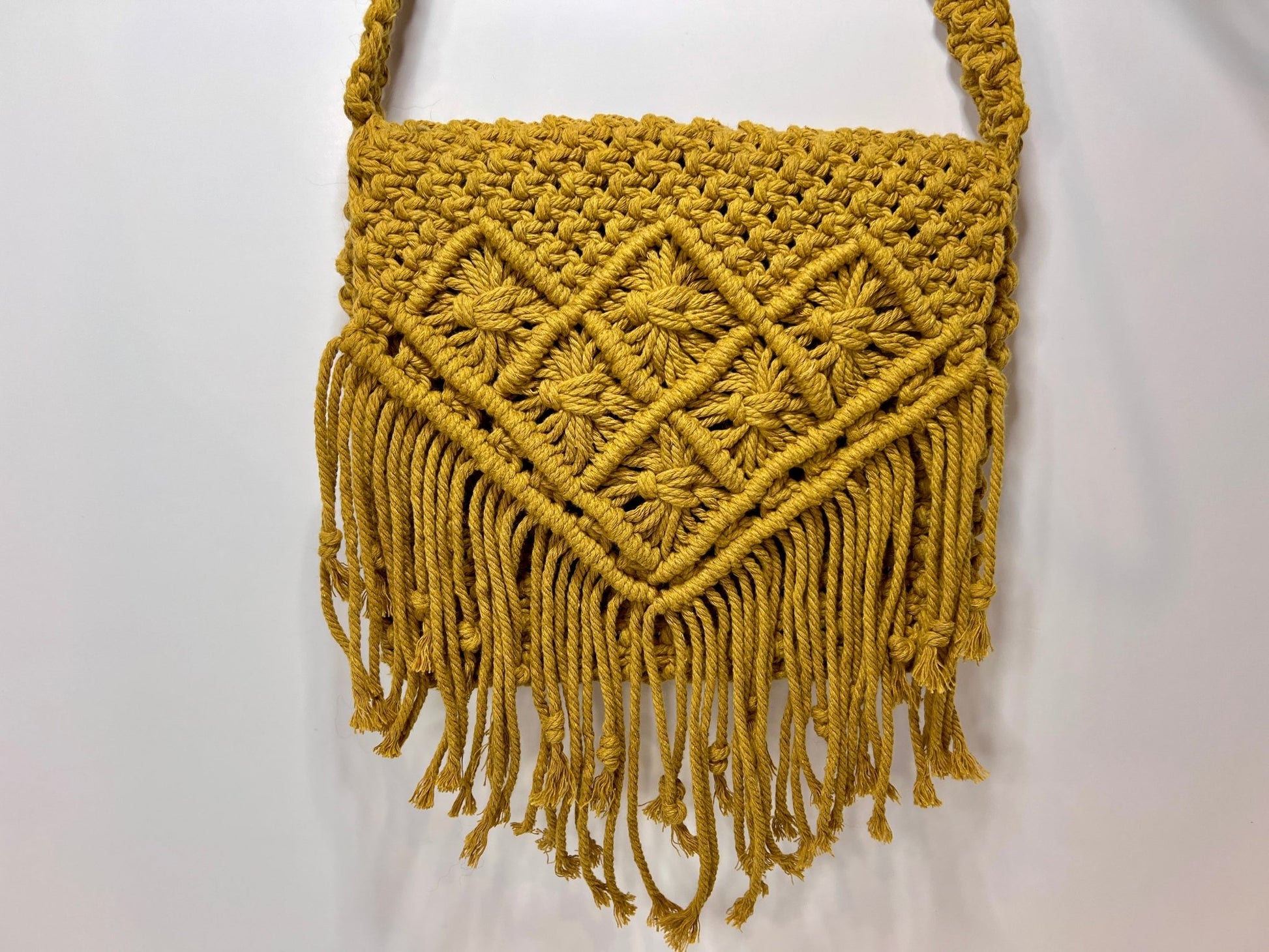 Large Gold Macrame Purse With Tassels - Naturenspires